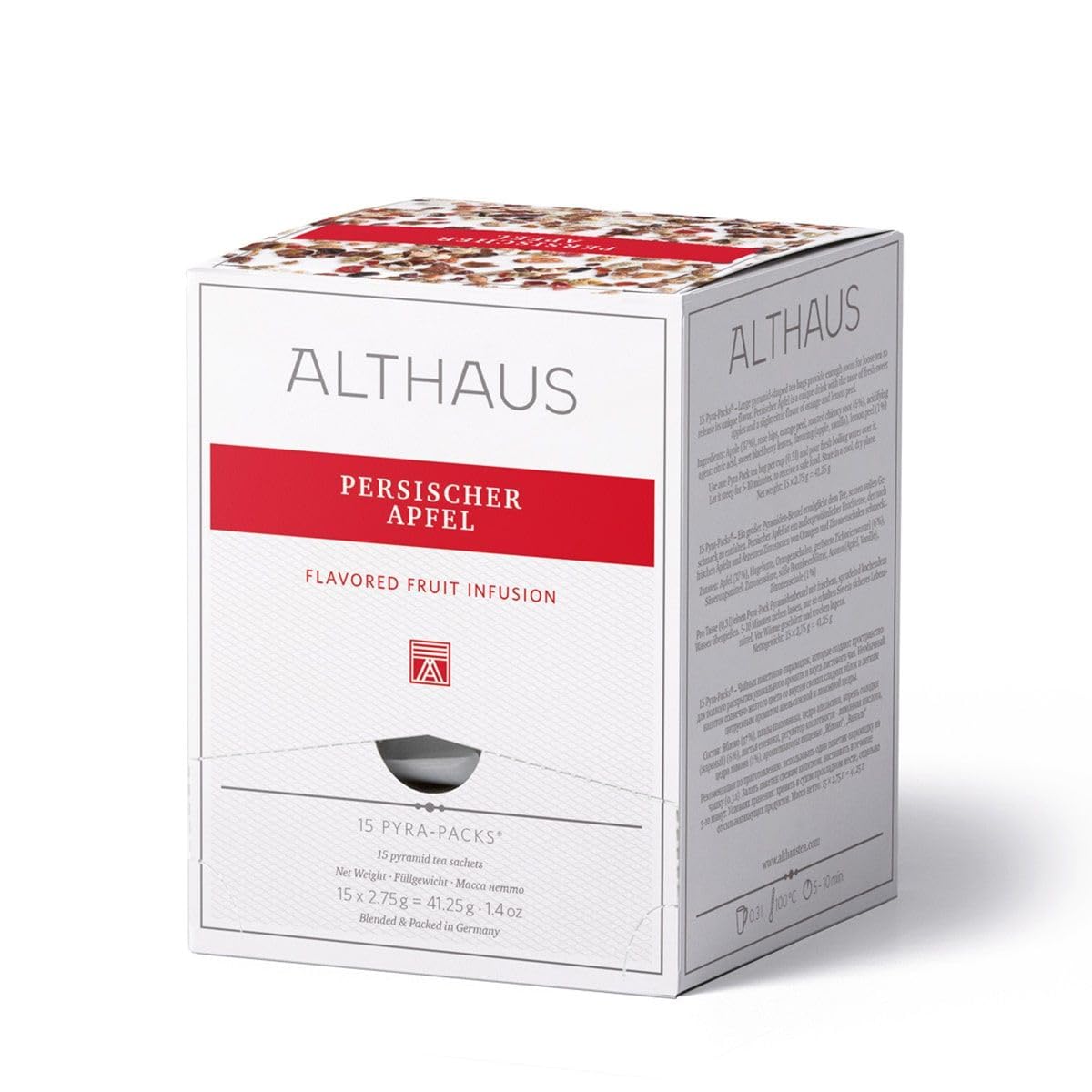 Althaus Persischer Apfel, Aromatisierter Früchtetee, 15 Pyramidenbeutel, 41,25g, Apfel-Zitrone Geschmack