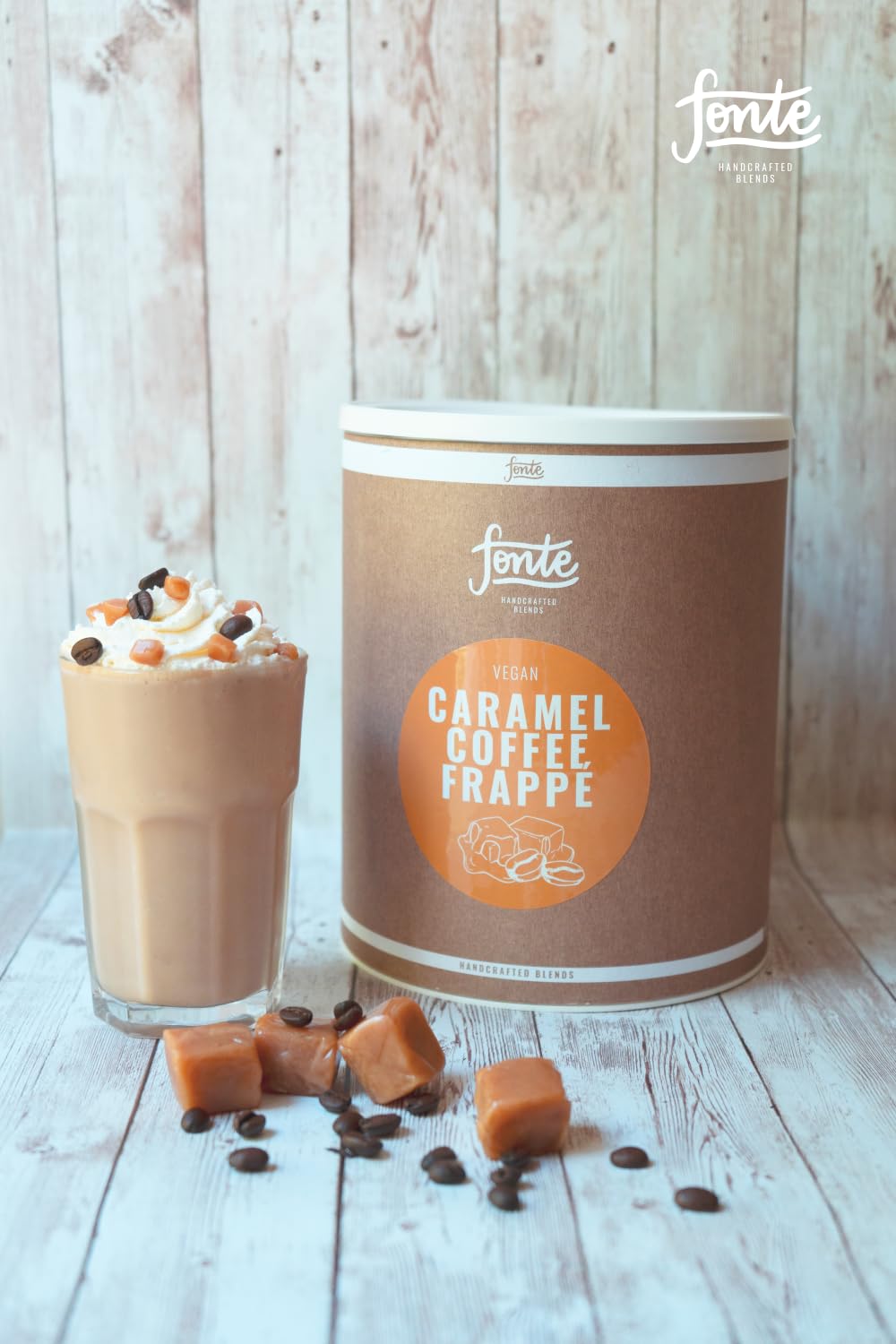 Fonte Caramel Coffee Frappé, Veganer Kaffee-Mix, Handcrafted Blends, Karamell-Geschmack Milchmixgetränk Superfood