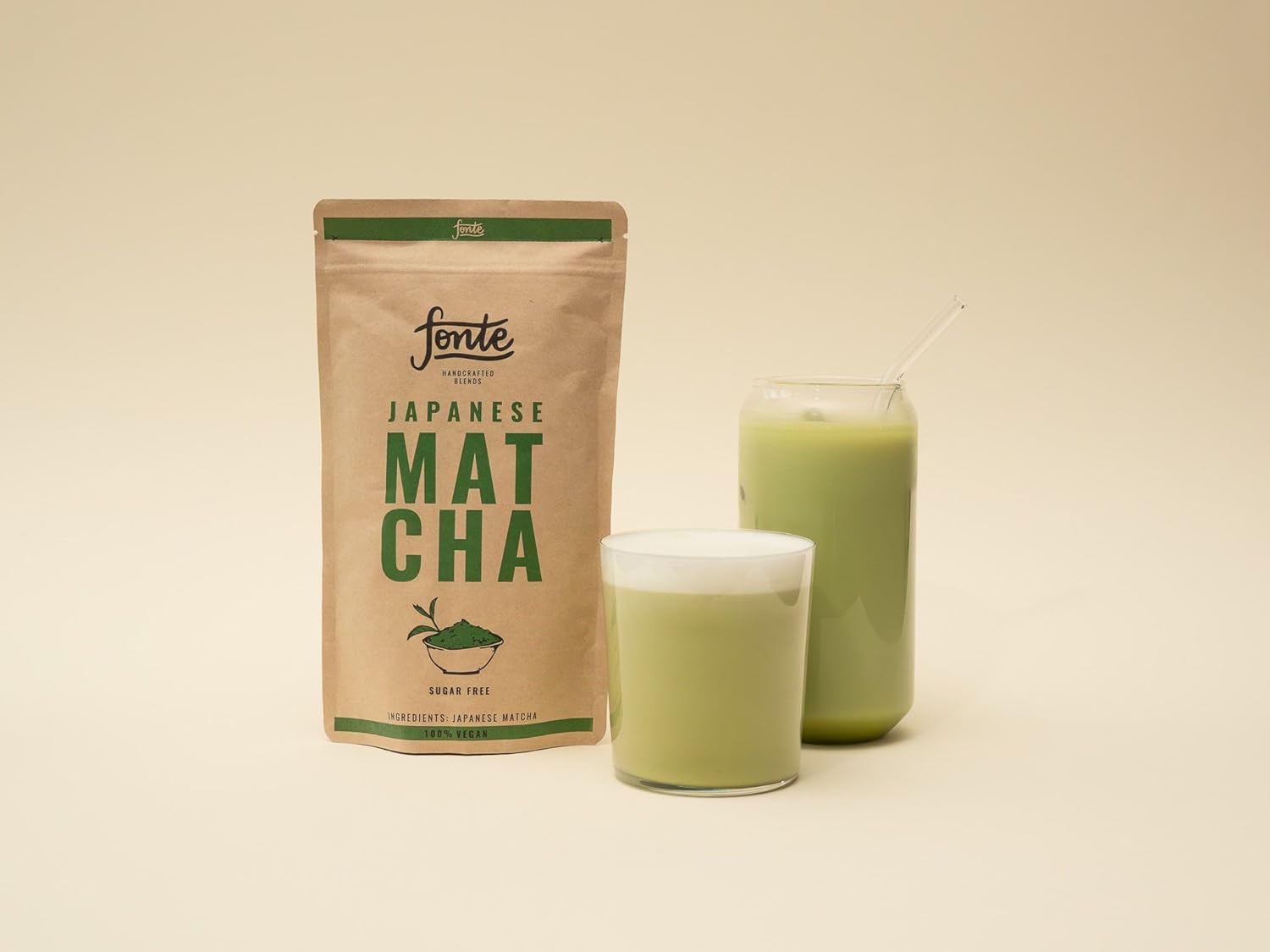 Fonte Japanischer Matcha Tee, 100% Vegan, Zuckerfrei, 150g Pulver für 75 Portionen, Handgefertigte Premium Qualität