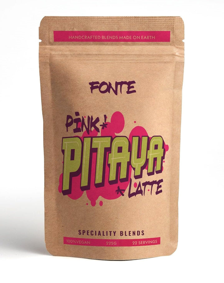 FONTE Pink Pitaya Latte, veganes Superfood Getränkepulver, natürliche Drachenfrucht, 225g, 22 Portionen, für heiße und kalte Getränke, glutenfrei