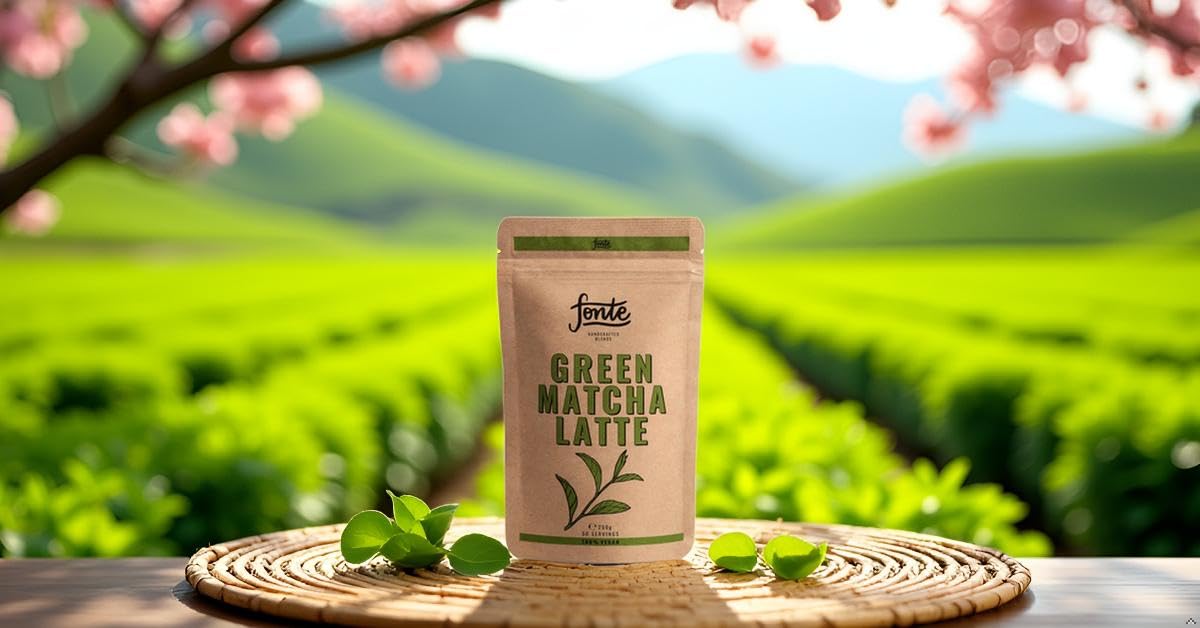 Fonte Green Matcha Latte, Handcrafted Vegan Tee Pulver, 250g Beutel, 50 Portionen, 100% Natürlich