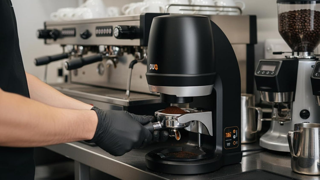 Avanti PUQ Press Q Elektrische Tamperstation Gen 6, Automatischer Espresso Tamper mit 5 Tampprofilen, 58mm Siebträger, Einstellbarer Pressdruck 5-30kg, Schwarz