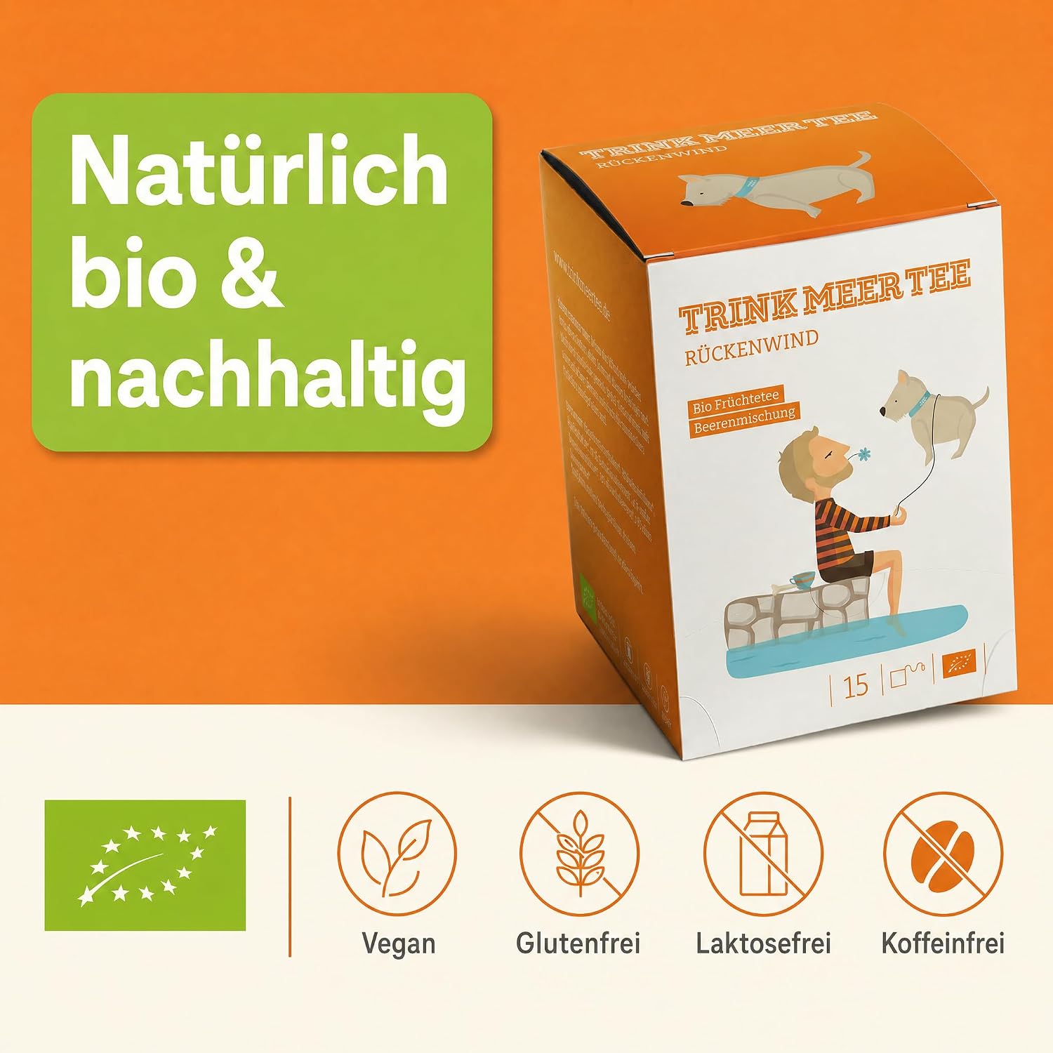 6 x Trink Meer Tee Rückenwind Premium-Früchtetee, 90 Kissenbeutel | Kräftiger Beerentee mit Sanddorn, Aroniabeeren & Hibiskusblüten – vegan, glutenfrei, koffeinfrei