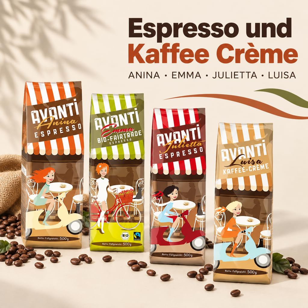 AVANTI Kaffeebohnen Probierset, 4 x 500 g, Espresso & Kaffee Crème