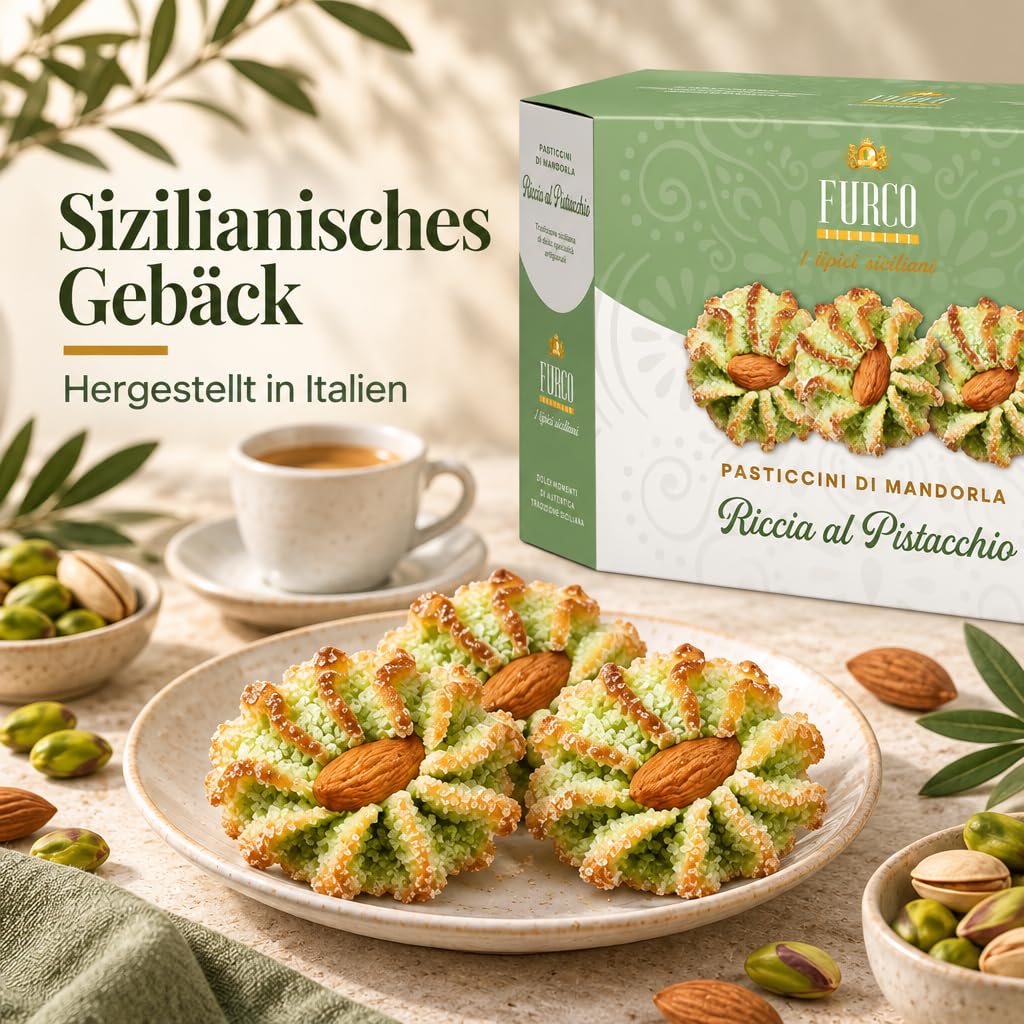 FURCO Mandelgebäck mit Pistazien, Riccia al Pistacchio, sizilianisches Gebäck, 250 g