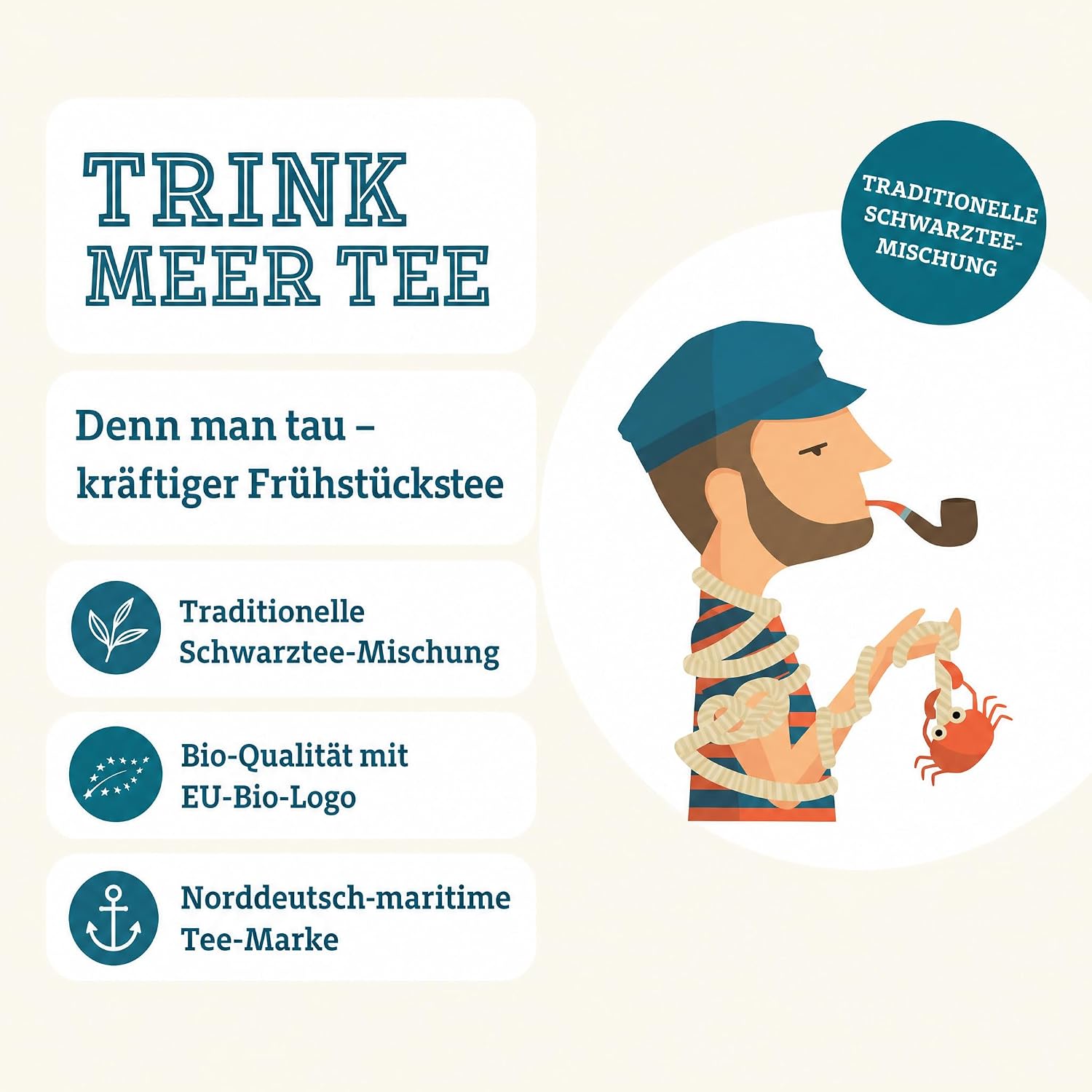Trink Meer Tee Denn Man Tau, Schwarzer Tee English Breakfast, 30 Teebeutel, 2er-Pack