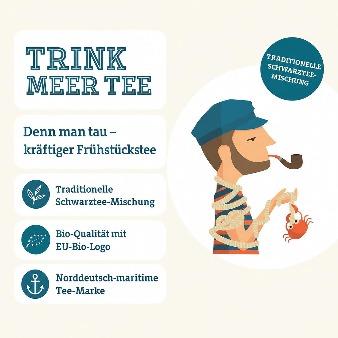 Trink Meer Tee Denn Man Tau, Schwarzer Tee English Breakfast, 30 Teebeutel, 2er-Pack