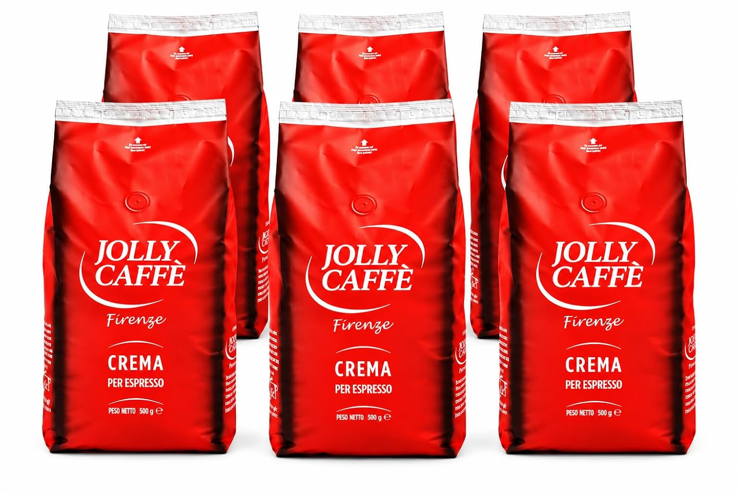 Jolly Caffè Crema Espresso Bohnen, 6 x 1 kg, Premium Arabica-Mischung aus Zentralamerika + Zugabe Fächer