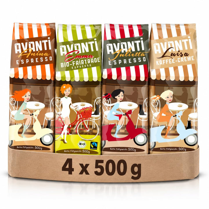 AVANTI Kaffeebohnen Probierset, 4 x 500 g, Espresso & Kaffee Crème