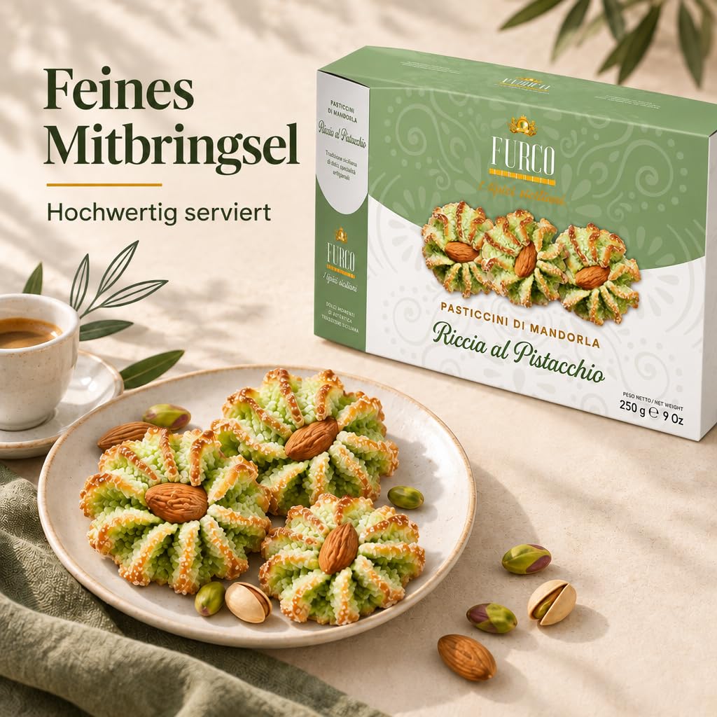 FURCO Mandelgebäck mit Pistazien, Riccia al Pistacchio, sizilianisches Gebäck, 250 g