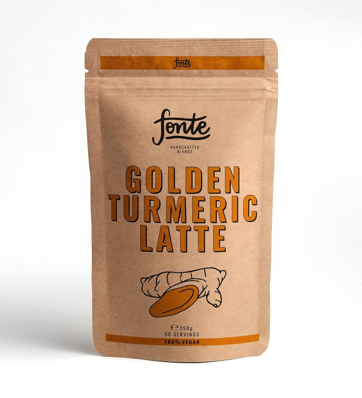 Fonte Golden Turmeric Latte, handgefertigte vegane Kurkuma-Mischung, 250g, 50 Portionen, natürliche Gewürzmischung für warme und kalte Getränke