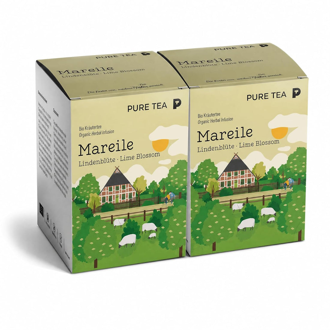 2 Pack Mareile Premium-Lindenblütentee, 30 Teebeutel, Kräutertee Geschenk | Reiner Entspannungstee ohne Aromen, handgenähte Kissenbeutel, EU-zertifiziert – ein schönes Geschenk für Teeliebhaber