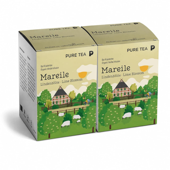 2 Pack Mareile Premium-Lindenblütentee, 30 Teebeutel, Kräutertee Geschenk | Reiner Entspannungstee ohne Aromen, handgenähte Kissenbeutel, EU-zertifiziert – ein schönes Geschenk für Teeliebhaber