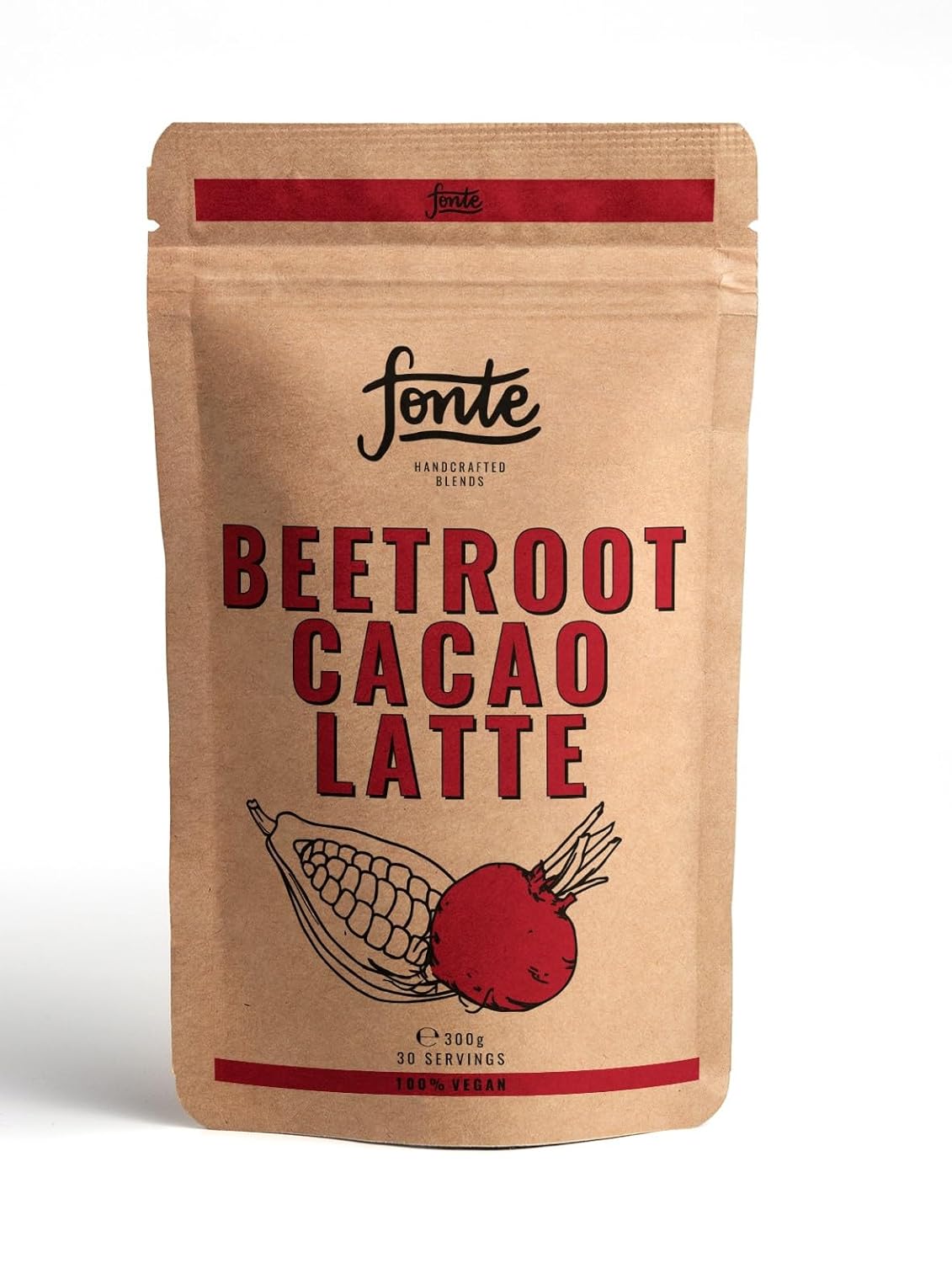 Fonte Handcrafted Blends Beetroot Cacao Latte, Veganes Getränkepulver mit Roter Bete und Kakao, 300g, 30 Portionen