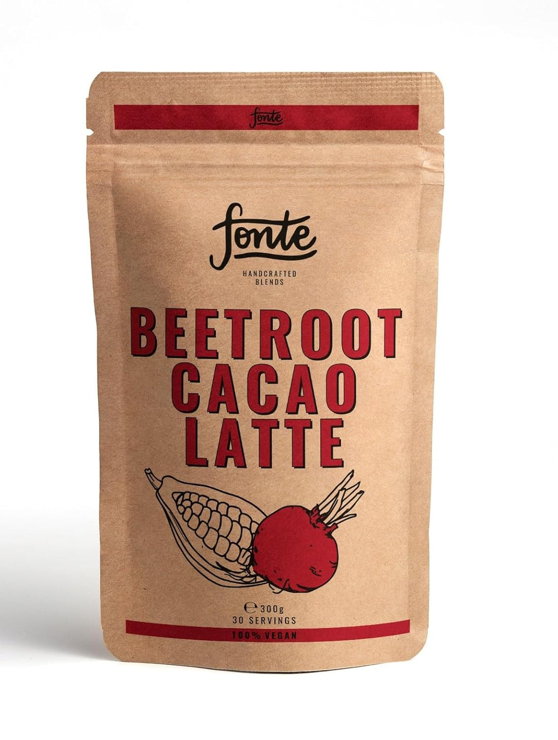 Fonte Handcrafted Blends Beetroot Cacao Latte, Veganes Getränkepulver mit Roter Bete und Kakao, 300g, 30 Portionen