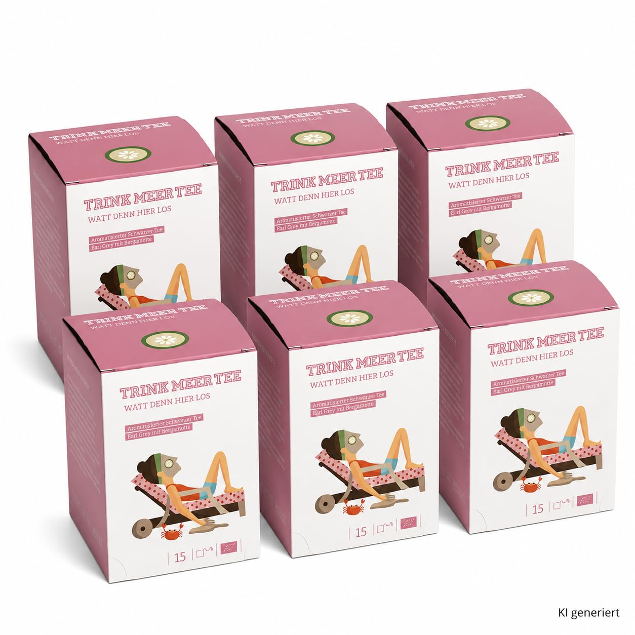 6 Gebinde Trink Meer Tee WATT DENN HIER LOS Earl Grey mit Bergamotte, Schwarzer Tee, 90 Kissenbeutel, Vegan, Glutenfrei, Laktosefrei, Größe pro Packung: 12 x 9 x 9 cm