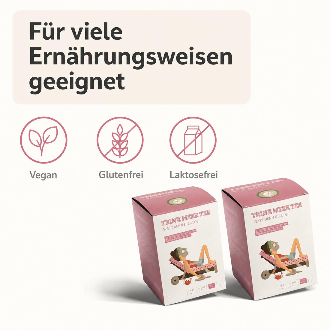 6 Gebinde Trink Meer Tee WATT DENN HIER LOS Earl Grey mit Bergamotte, Schwarzer Tee, 90 Kissenbeutel, Vegan, Glutenfrei, Laktosefrei, Größe pro Packung: 12 x 9 x 9 cm