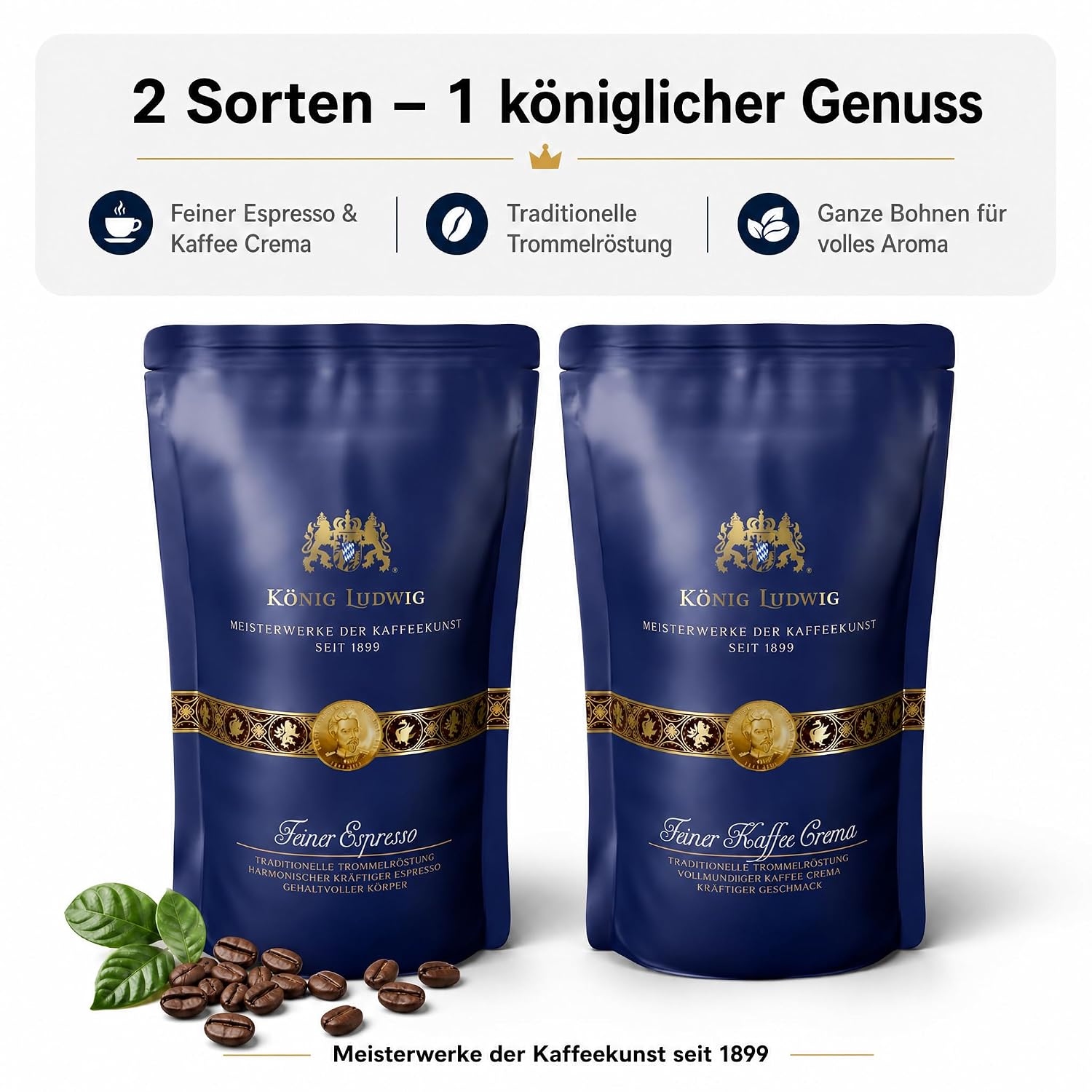 König Ludwig Kaffeebohnen Set, Espresso & Kaffee Crema, 2 x 500 g