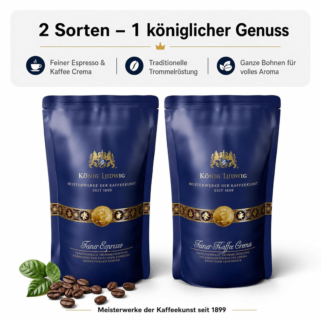 König Ludwig Kaffeebohnen Set, Espresso & Kaffee Crema, 2 x 500 g