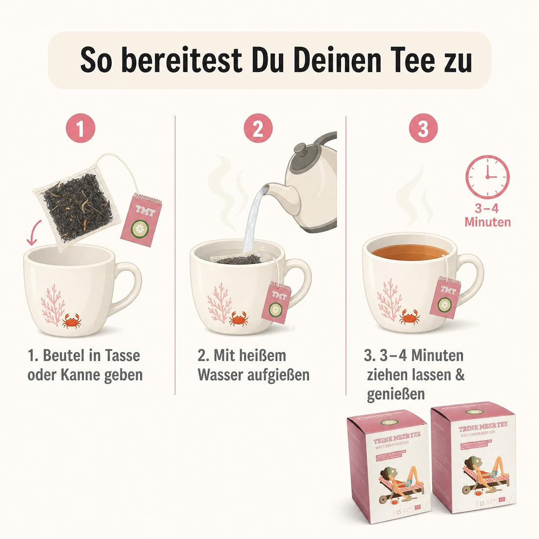 6 Gebinde Trink Meer Tee WATT DENN HIER LOS Earl Grey mit Bergamotte, Schwarzer Tee, 90 Kissenbeutel, Vegan, Glutenfrei, Laktosefrei, Größe pro Packung: 12 x 9 x 9 cm