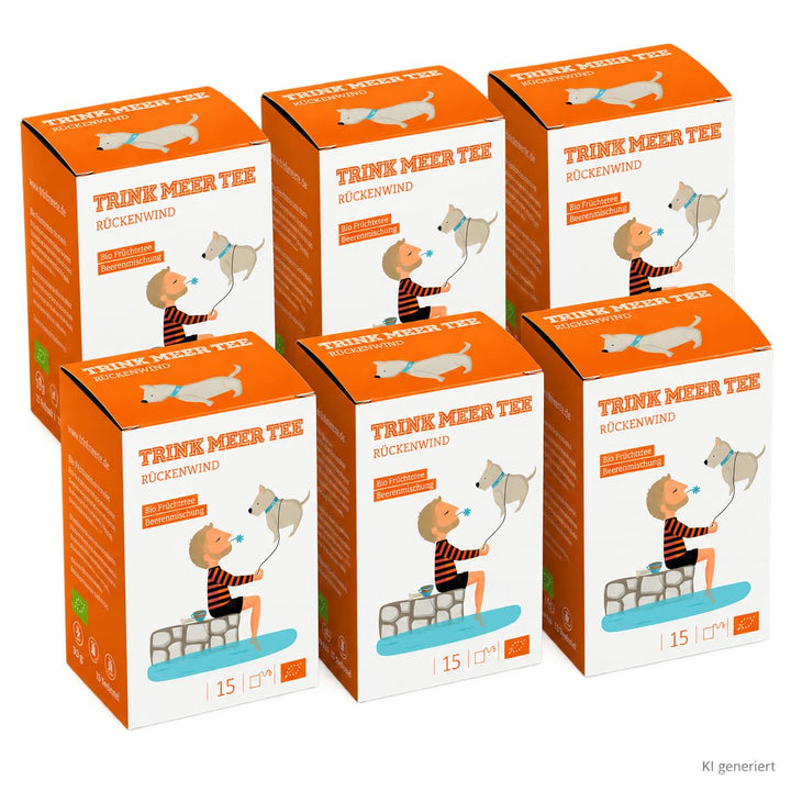6 x Trink Meer Tee Rückenwind Premium-Früchtetee, 90 Kissenbeutel | Kräftiger Beerentee mit Sanddorn, Aroniabeeren & Hibiskusblüten – vegan, glutenfrei, koffeinfrei