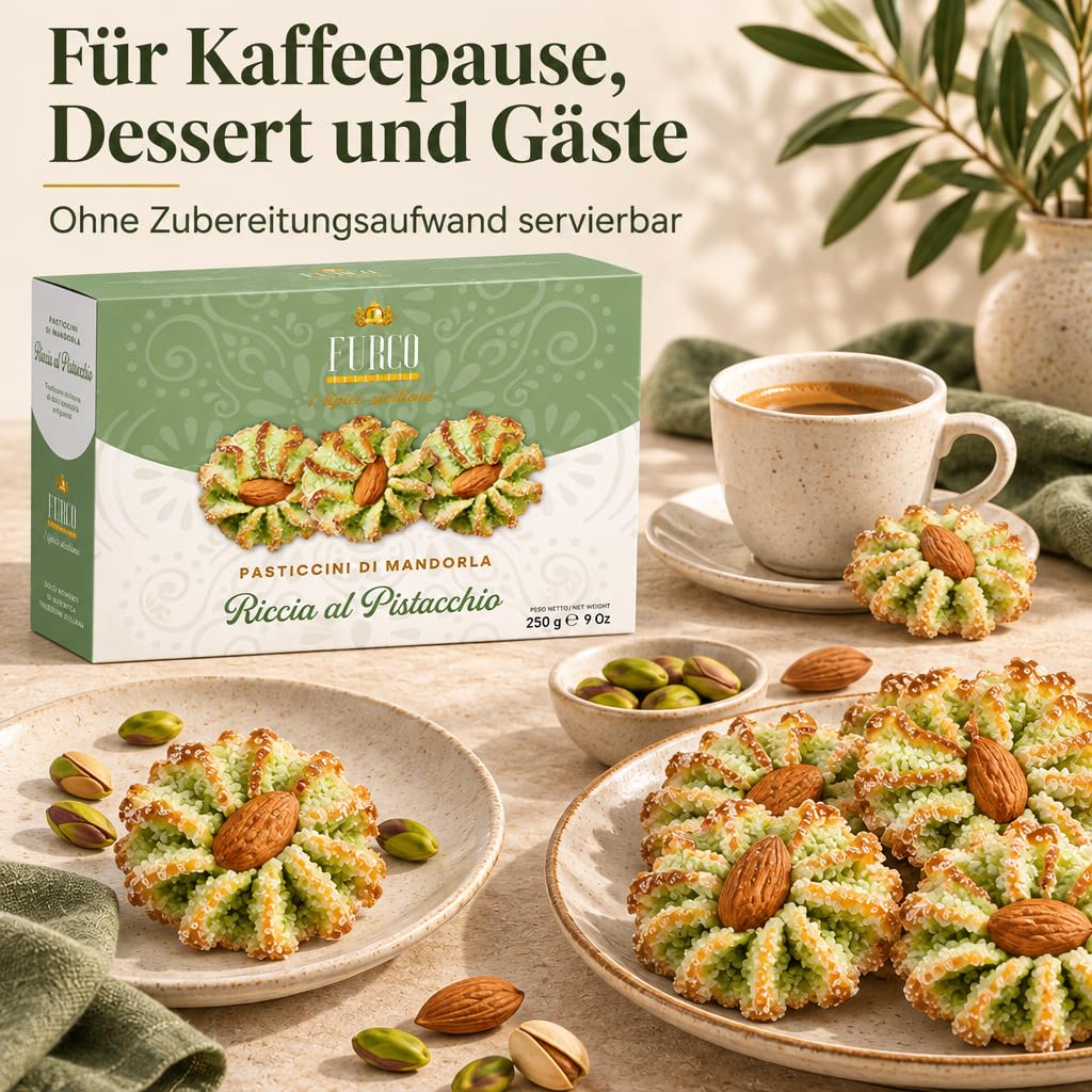 FURCO Mandelgebäck mit Pistazien, Riccia al Pistacchio, sizilianisches Gebäck, 250 g