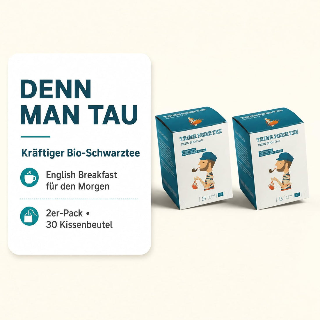 Trink Meer Tee Denn Man Tau, Schwarzer Tee English Breakfast, 30 Teebeutel, 2er-Pack