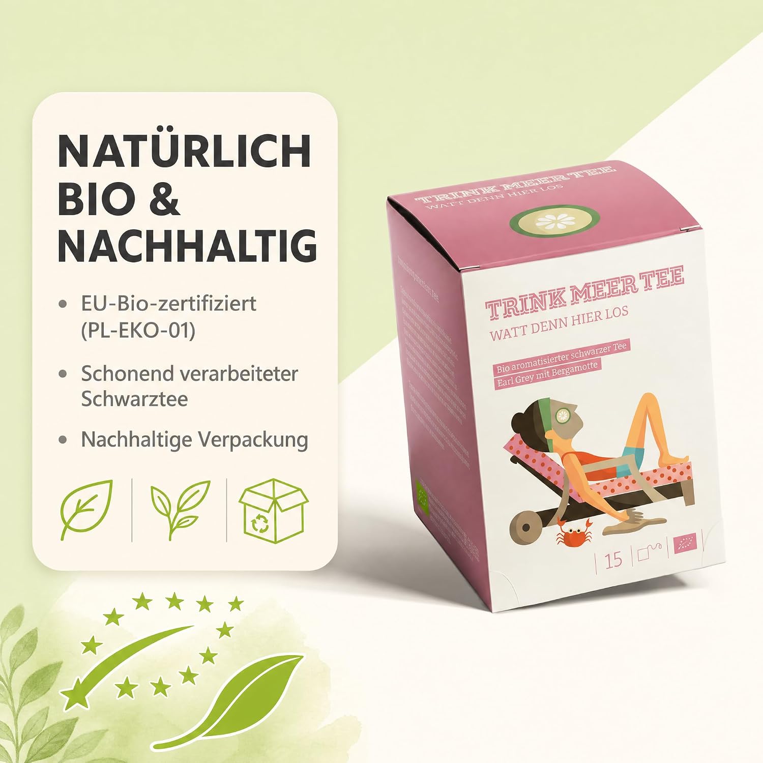 6 Gebinde Trink Meer Tee WATT DENN HIER LOS Earl Grey mit Bergamotte, Schwarzer Tee, 90 Kissenbeutel, Vegan, Glutenfrei, Laktosefrei, Größe pro Packung: 12 x 9 x 9 cm