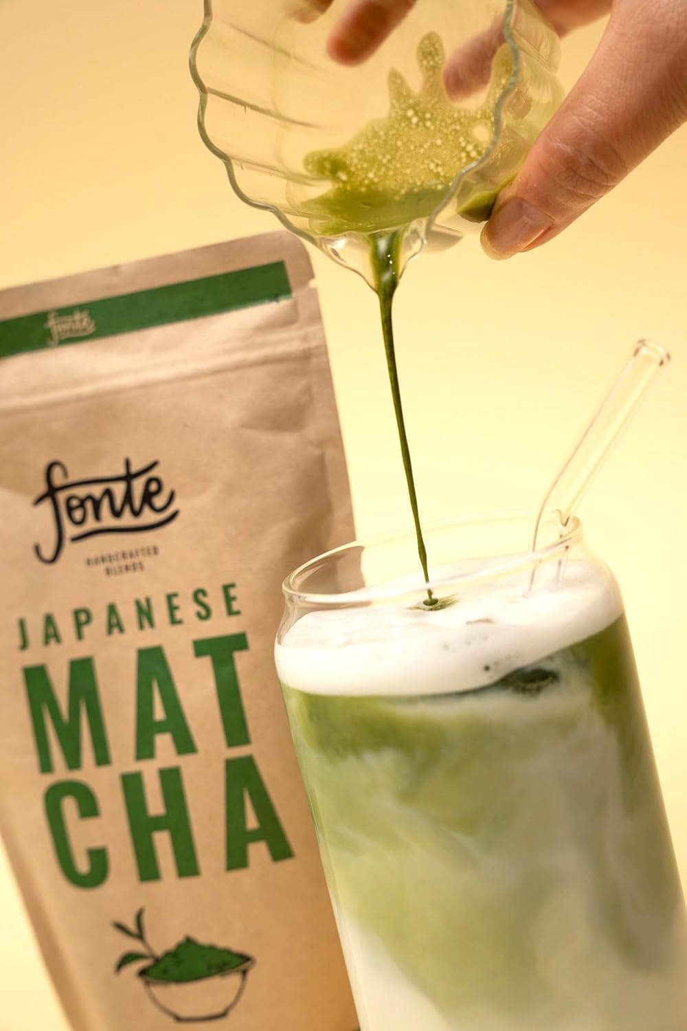 Fonte Japanischer Matcha Tee, 100% Vegan, Zuckerfrei, 150g Pulver für 75 Portionen, Handgefertigte Premium Qualität