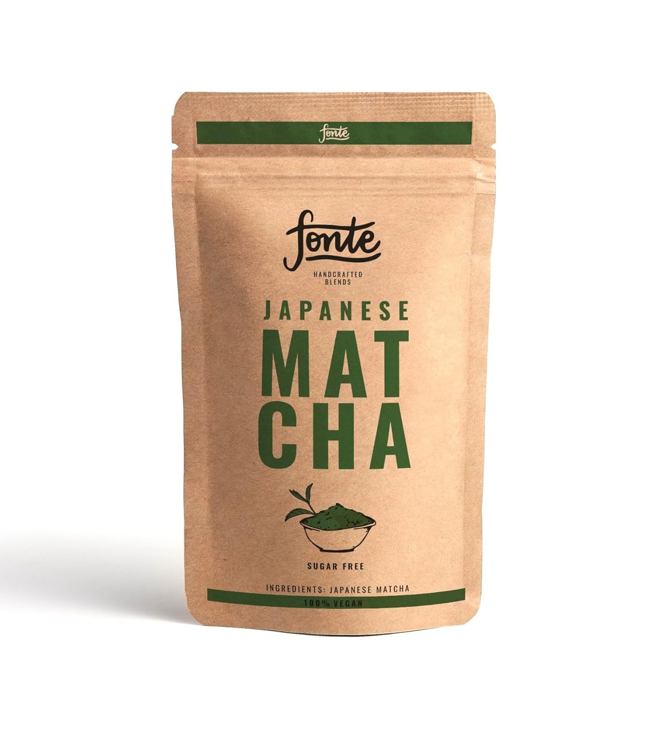 Fonte Japanischer Matcha Tee, 100% Vegan, Zuckerfrei, 150g Pulver für 75 Portionen, Handgefertigte Premium Qualität