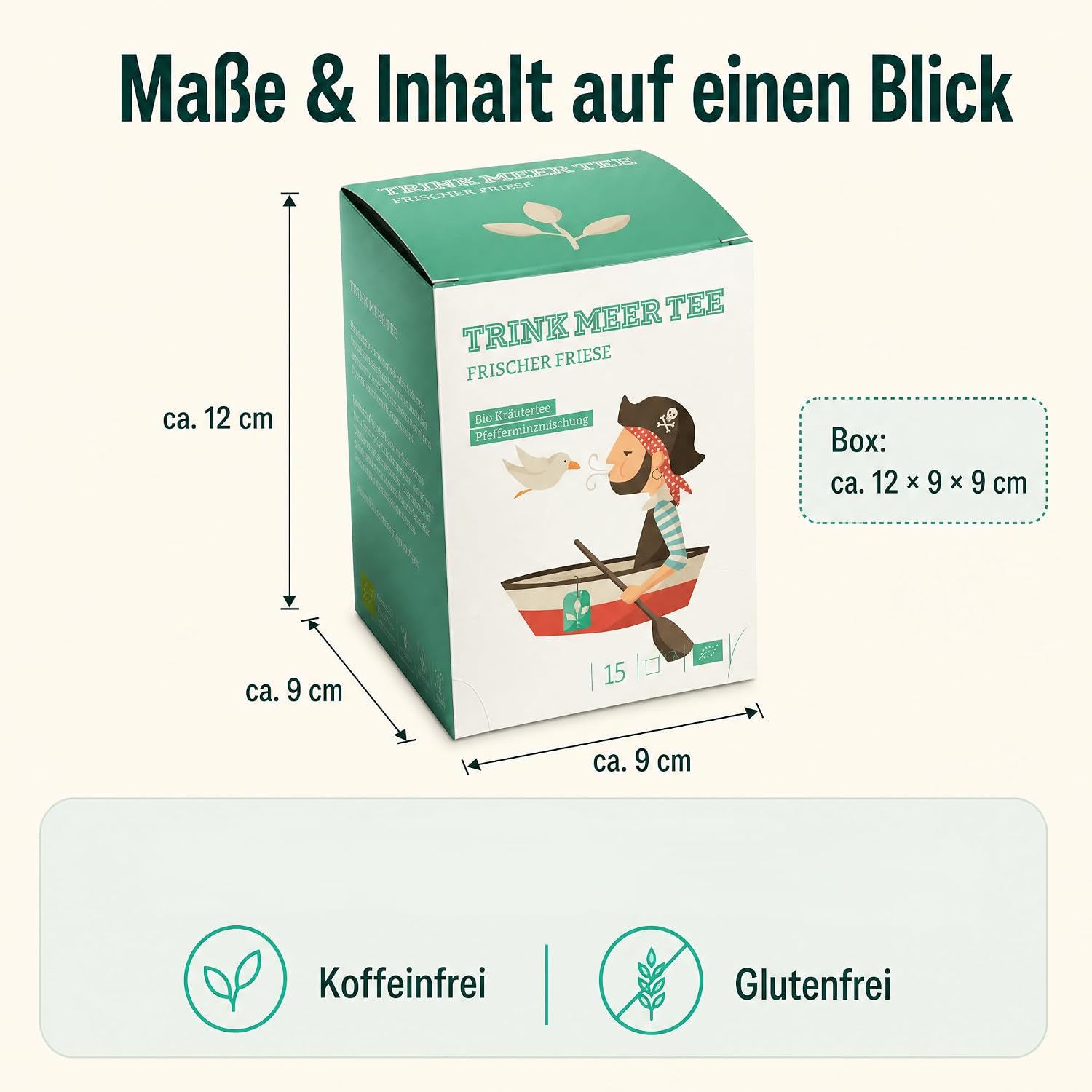 6 x Trink Meer Tee Pfefferminztee Frischer Friese Premium Kräutertee in Teebeuteln, erfrischend und aromatisch, handgenähte Kissenbeutel aus Netzmaterial, maritimes Design