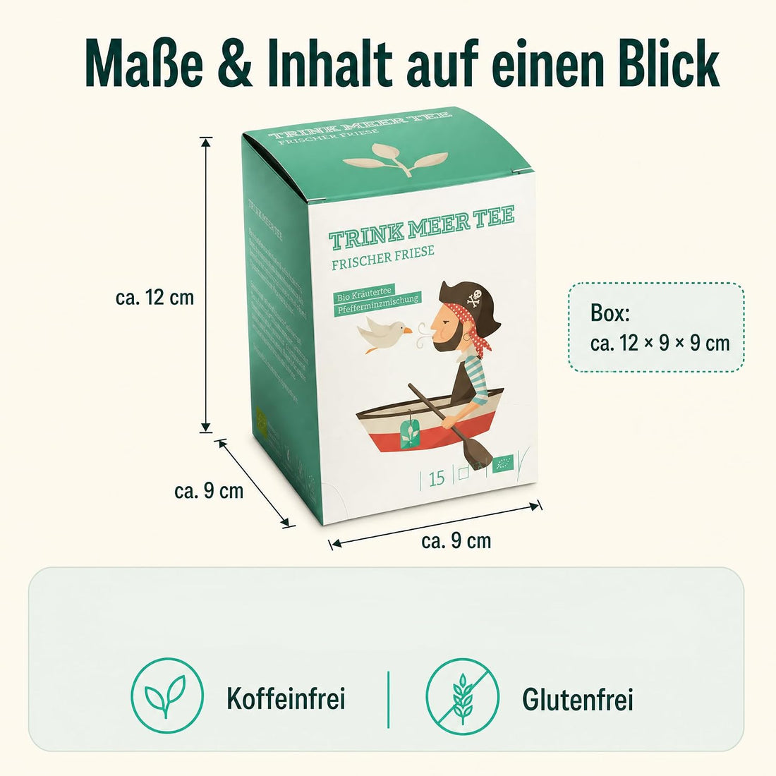 6 x Trink Meer Tee Pfefferminztee Frischer Friese Premium Kräutertee in Teebeuteln, erfrischend und aromatisch, handgenähte Kissenbeutel aus Netzmaterial, maritimes Design