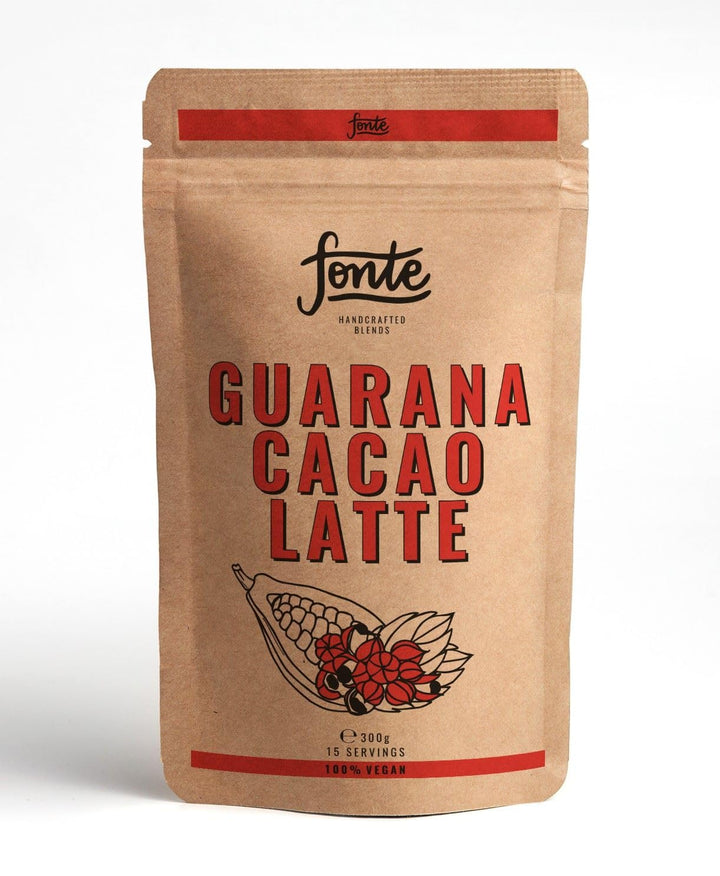 Fonte Guarana Cacao Latte, Veganes Getränkepulver, 300g Beutel, 15 Portionen, Handgefertigte Mischung mit Kakao und Guarana für Energie und Wohlbefinden