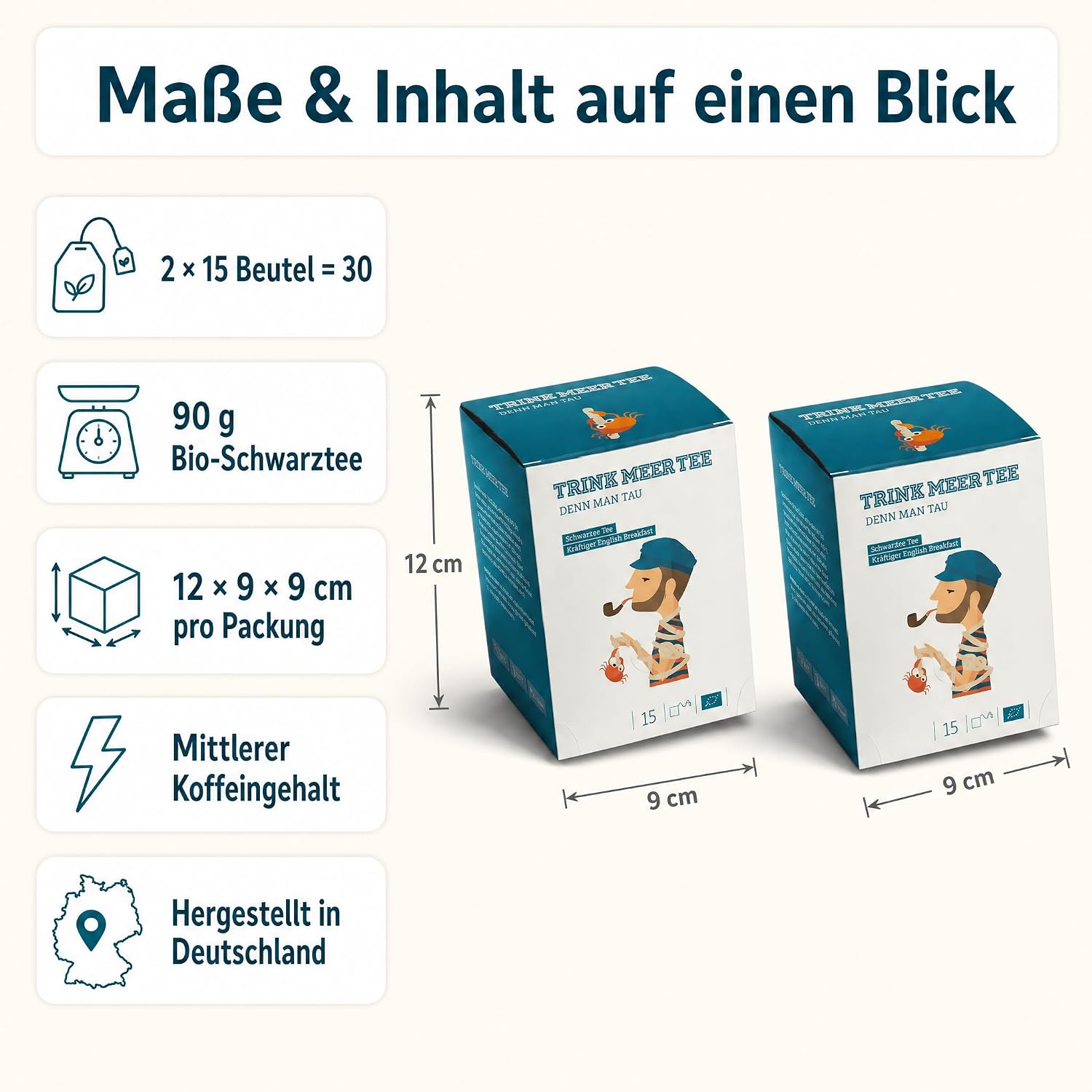 Trink Meer Tee Denn Man Tau, Schwarzer Tee English Breakfast, 30 Teebeutel, 2er-Pack