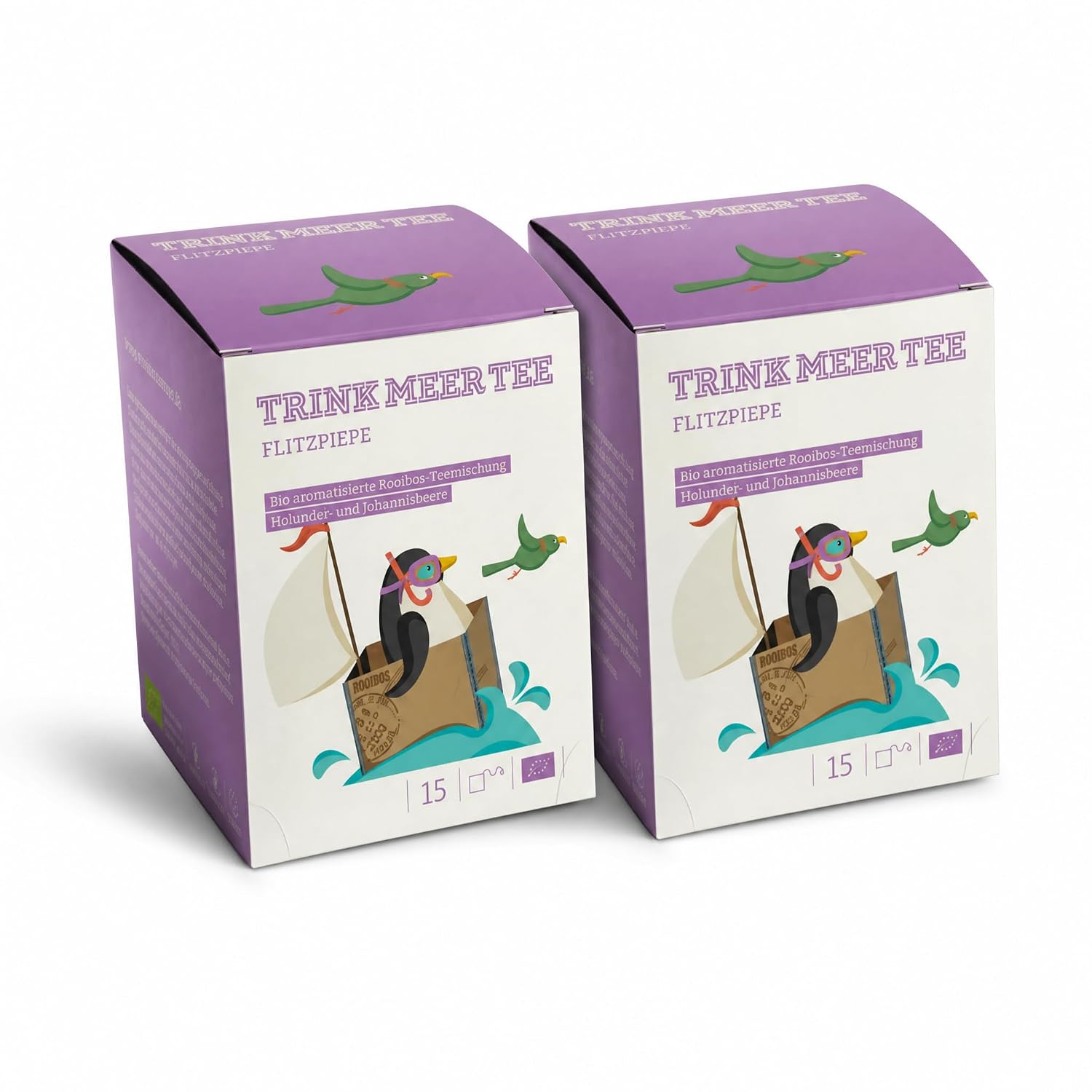 Trink Meer Tee Flitzpiepe, Premium Rooibos Tee, 2x15 Kissenbeutel | Koffeinfreier Premium Früchtetee mit Holunder und Johannisbeere – vegan, glutenfrei, laktosefrei, für jeden Moment