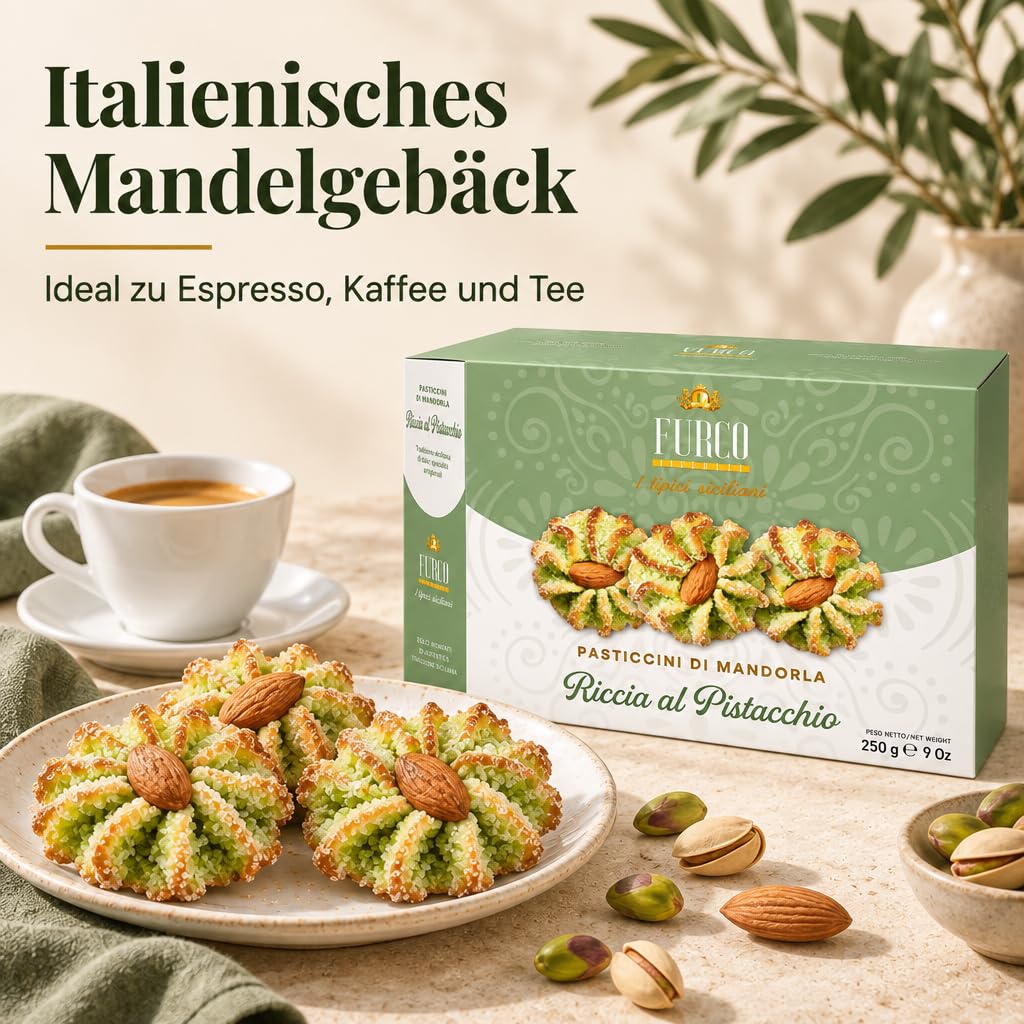 FURCO Mandelgebäck mit Pistazien, Riccia al Pistacchio, sizilianisches Gebäck, 250 g