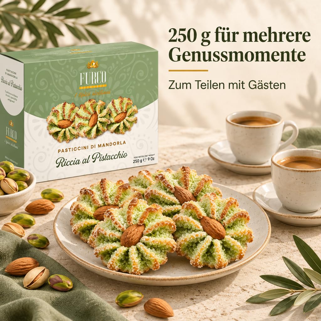 FURCO Mandelgebäck mit Pistazien, Riccia al Pistacchio, sizilianisches Gebäck, 250 g