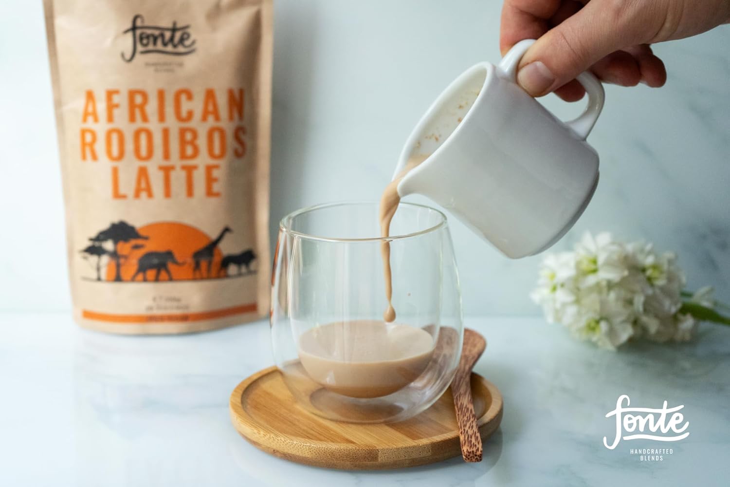 Fonte African Rooibos Latte, Handgefertigte Vegane Getränkemischung, 300g Pulver, 30 Portionen, Natürliche Zutaten, Koffeinfrei, Mit Antioxidantien