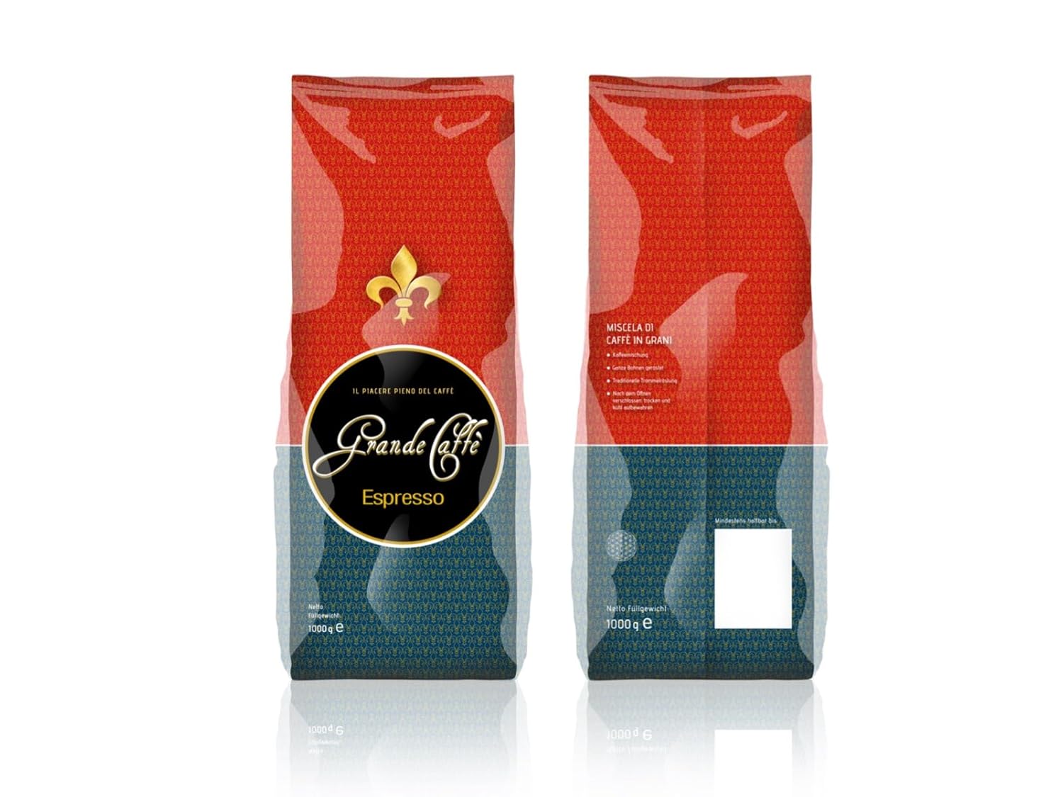 Grande Caffè Espresso Kaffeebohnen, 1000g, 80% Arabica 20% Robusta, Ganze Bohnen aus Honduras, Brasilien, Indien