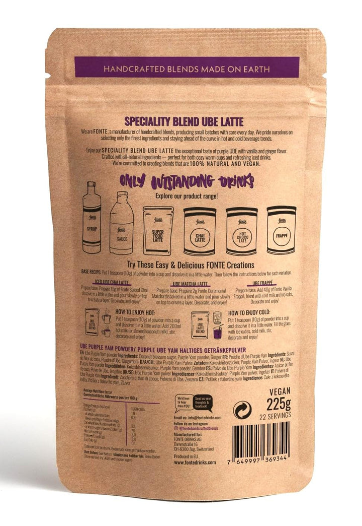 Fonte UBE Speciality Blend, vegane lila Latte Mischung, 225g Pulver, 22 Portionen, Handgefertigte Yamswurzel-Getränkemischung für heiße und kalte Getränke