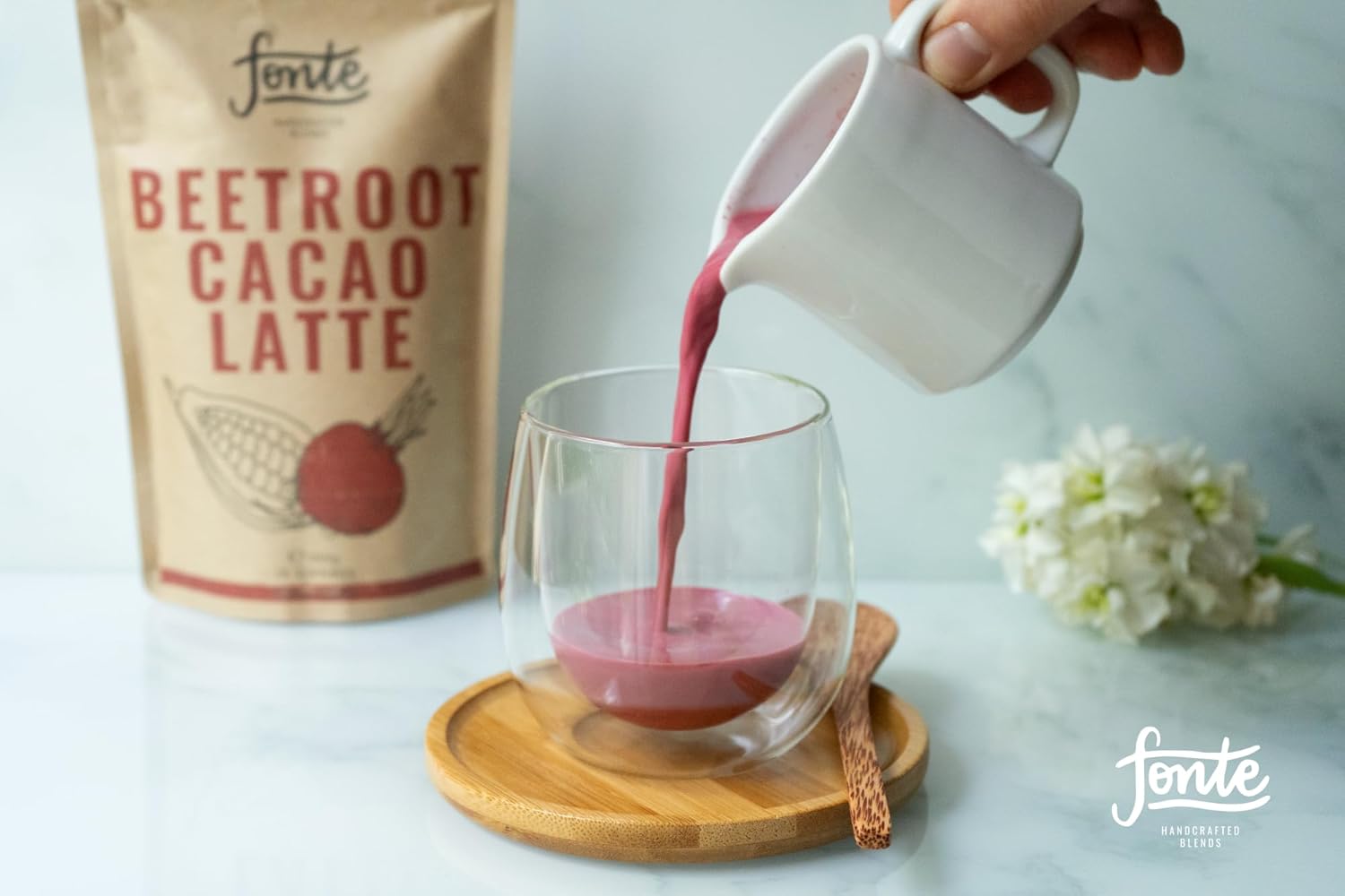 Fonte Handcrafted Blends Beetroot Cacao Latte, Veganes Getränkepulver mit Roter Bete und Kakao, 300g, 30 Portionen