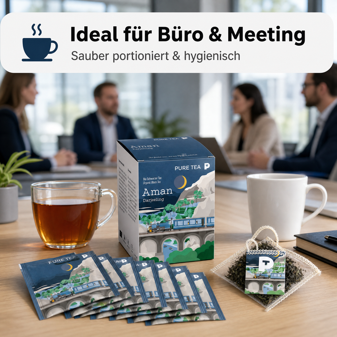 PURE TEA Aman Darjeeling Tee, Bio-Schwarztee mit g.g.A., handgepflückt im Himalaya, handgenähte Kissenbeutel, einzeln verpackt und aromaversiegelt, Dispenserbox, kontrolliert biologischer Anbau gemäß EU-Öko-Standards (Kontrollstelle PL-EKO-01)
