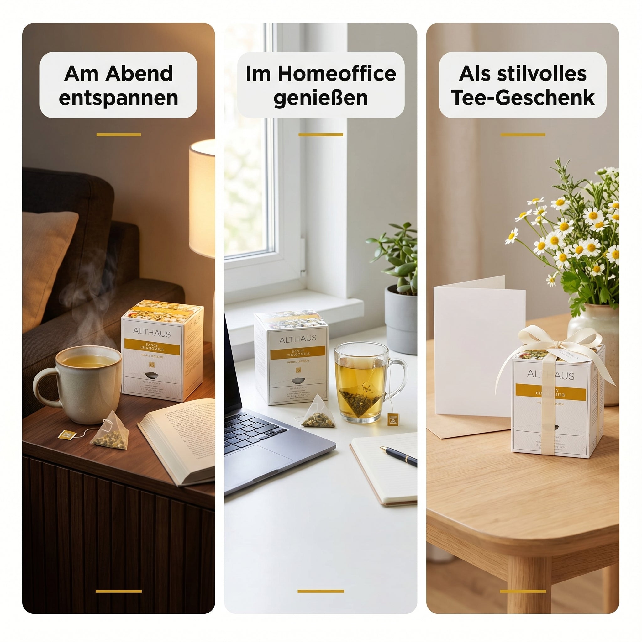 Althaus Kamillentee Fancy Chamomile, Kräutertee im Pyramidenbeutel mit Zitronenverbene, Hagebutte & Zimt, koffeinfrei, 100% abbaubare Beutel, in Deutschland gemischt & verpackt