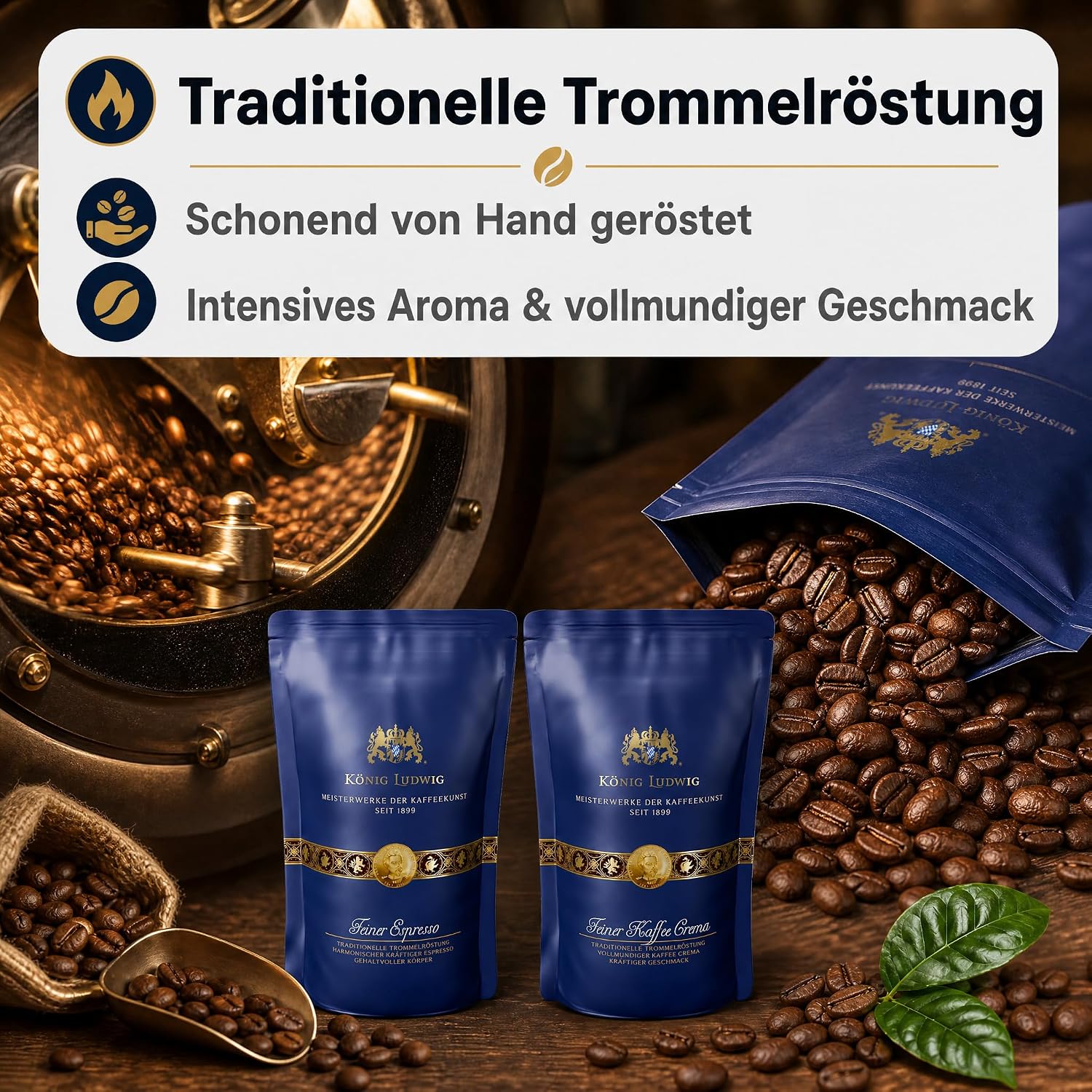 König Ludwig Kaffeebohnen Set, Espresso & Kaffee Crema, 2 x 500 g