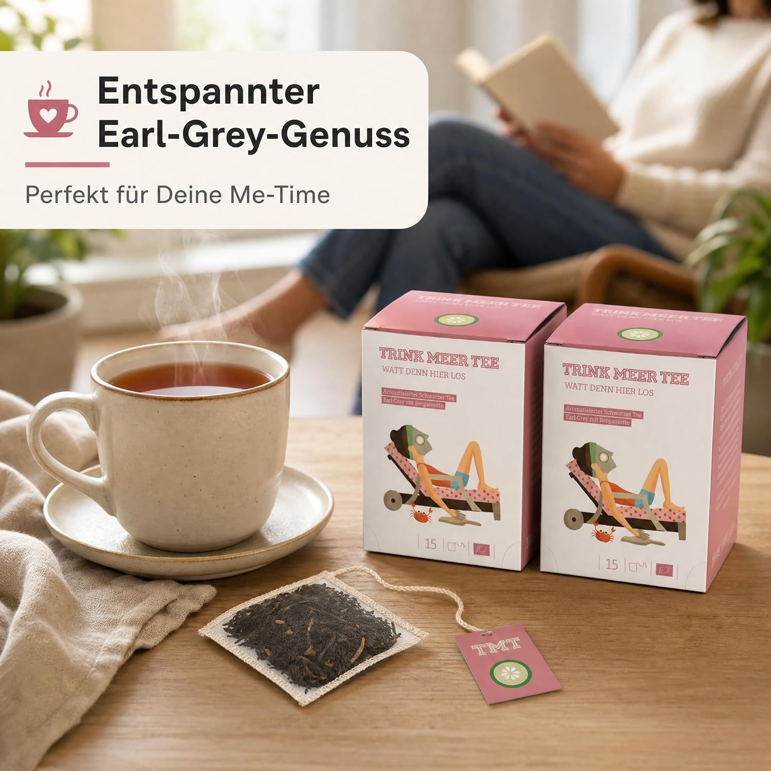 6 Gebinde Trink Meer Tee WATT DENN HIER LOS Earl Grey mit Bergamotte, Schwarzer Tee, 90 Kissenbeutel, Vegan, Glutenfrei, Laktosefrei, Größe pro Packung: 12 x 9 x 9 cm
