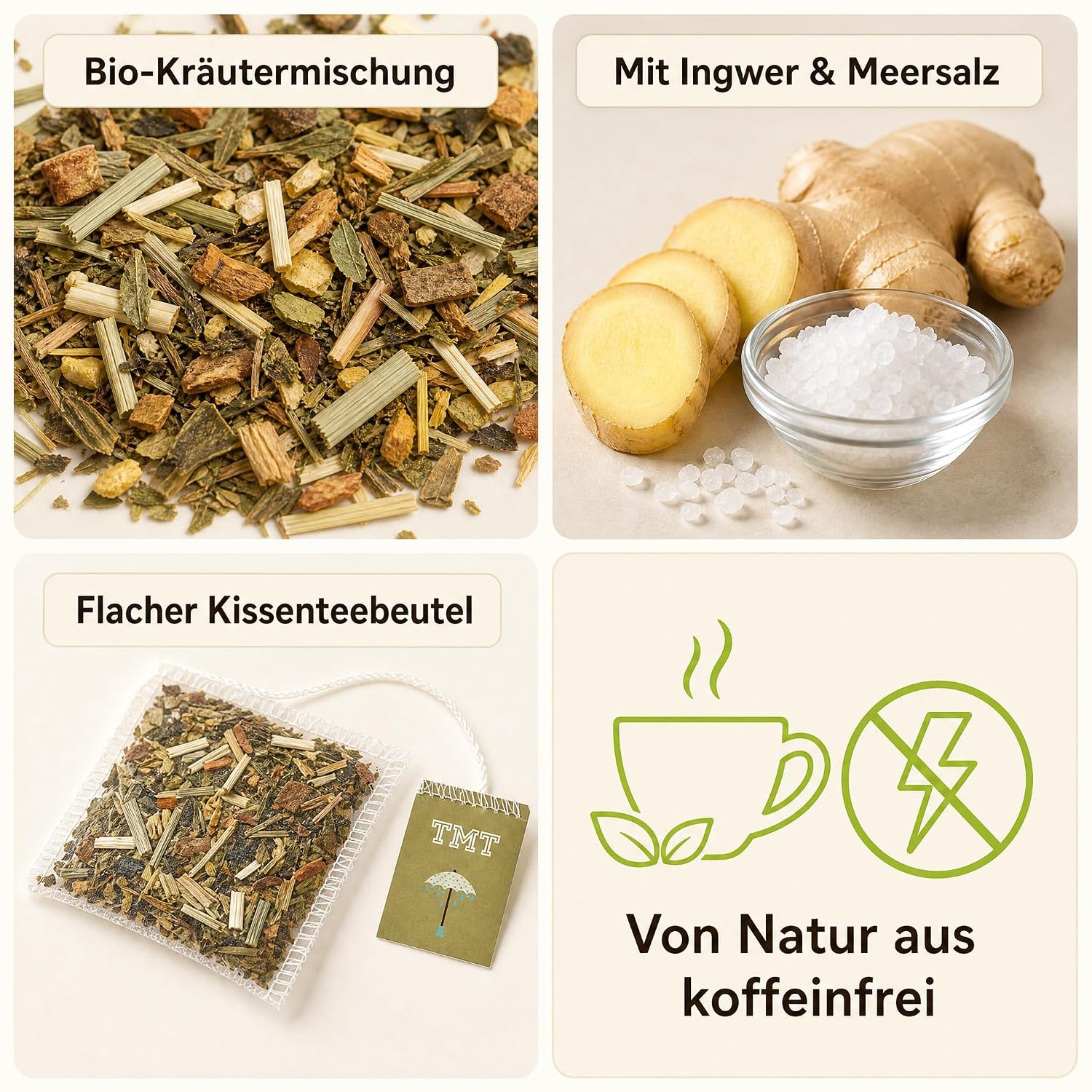 6 x TRINK MEER TEE REIZKLIMA Premium Kräutertee, mit Meersalz und Ingwer, vegan, glutenfrei, laktosefrei, handgenähte Kissenteebeutel, maritimes Design