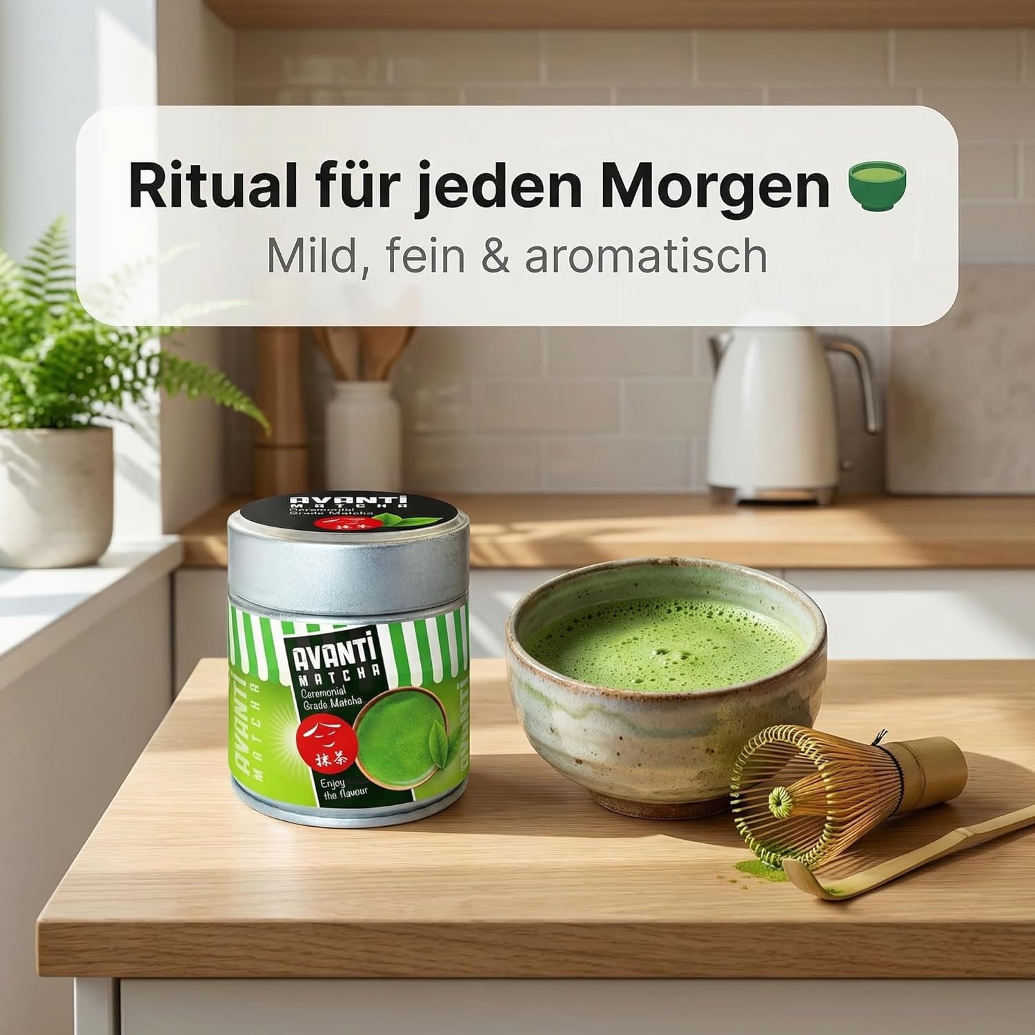 Avanti Matcha Tee Pulver (Ceremonial Grade), Erste Ernte Ichibancha, reines Premium Matcha Pulver ohne Zusätze, unabhängig laborgeprüft, 50 g in lichtschützender, wiederverschließbarer Metalldose