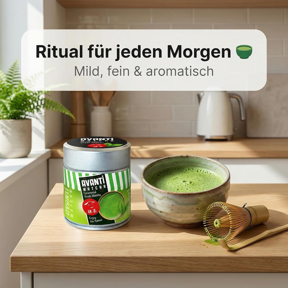 Avanti Matcha Tee Pulver (Ceremonial Grade), Erste Ernte Ichibancha, reines Premium Matcha Pulver ohne Zusätze, unabhängig laborgeprüft, 50 g in lichtschützender, wiederverschließbarer Metalldose