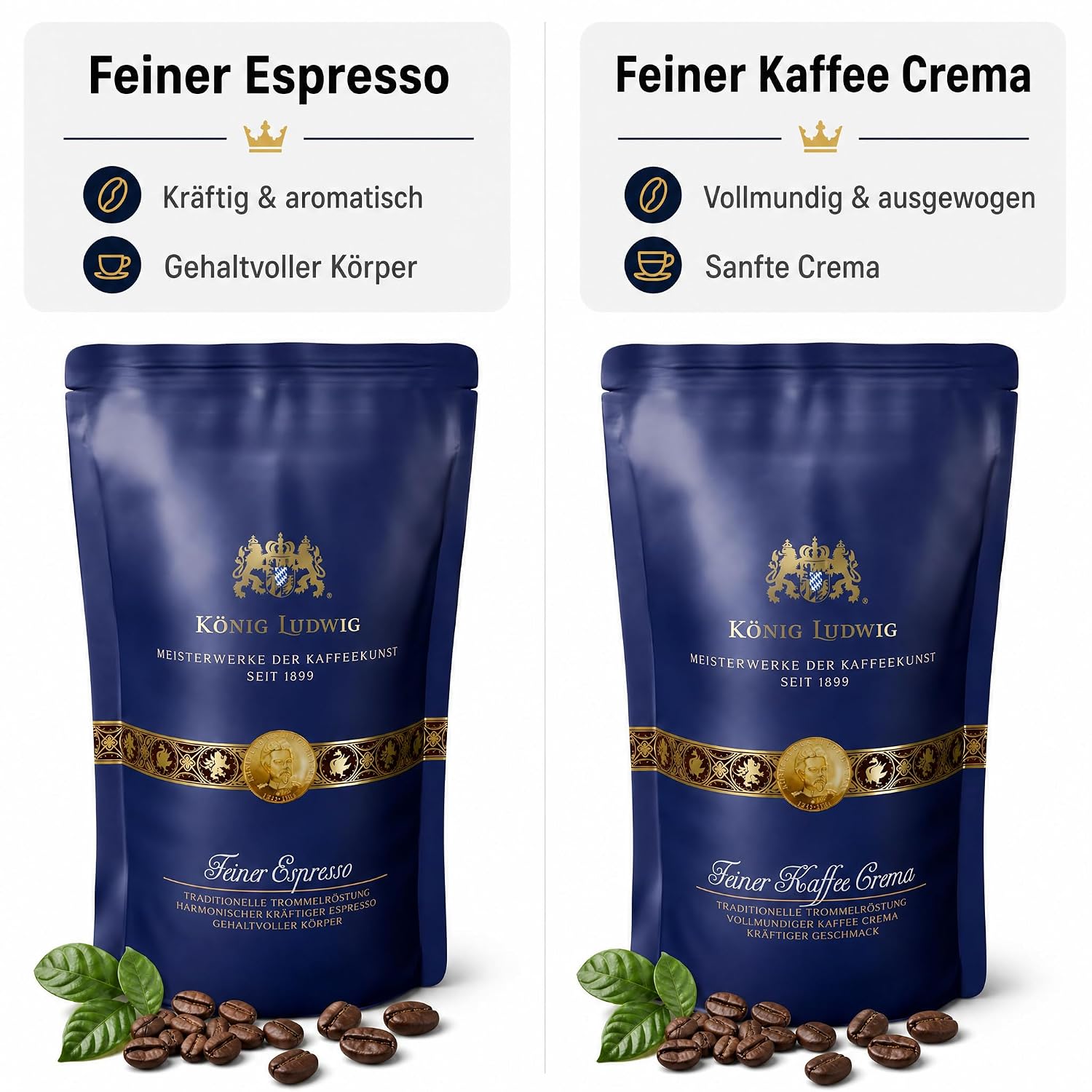 König Ludwig Kaffeebohnen Set, Espresso & Kaffee Crema, 2 x 500 g
