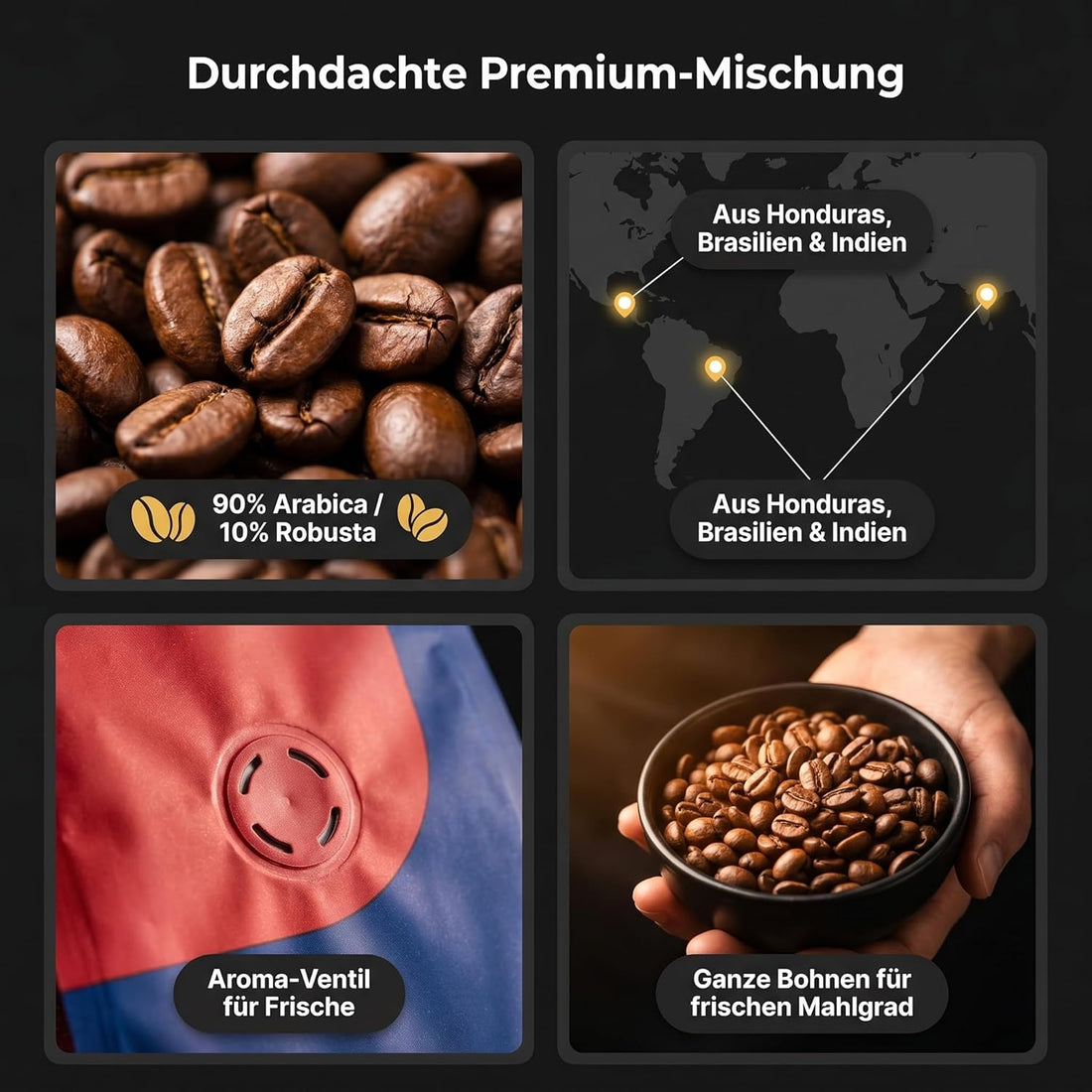 Grande Caffè Kaffeebohnen Caffè Crema, 90% Arabica 10% Robusta, traditionelle Trommelröstung, ganze Bohnen 1 kg, für Vollautomaten und Siebträger, ausgewogener Geschmack mit Honig, Vanille und Mandel